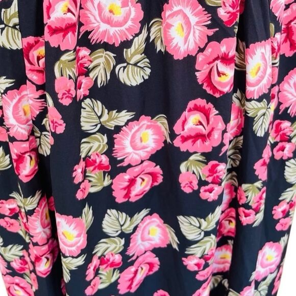 Unique Vintage Floral Pink and Black midi/maxi Dress w/sweetheart neck size L - Picture 5 of 8